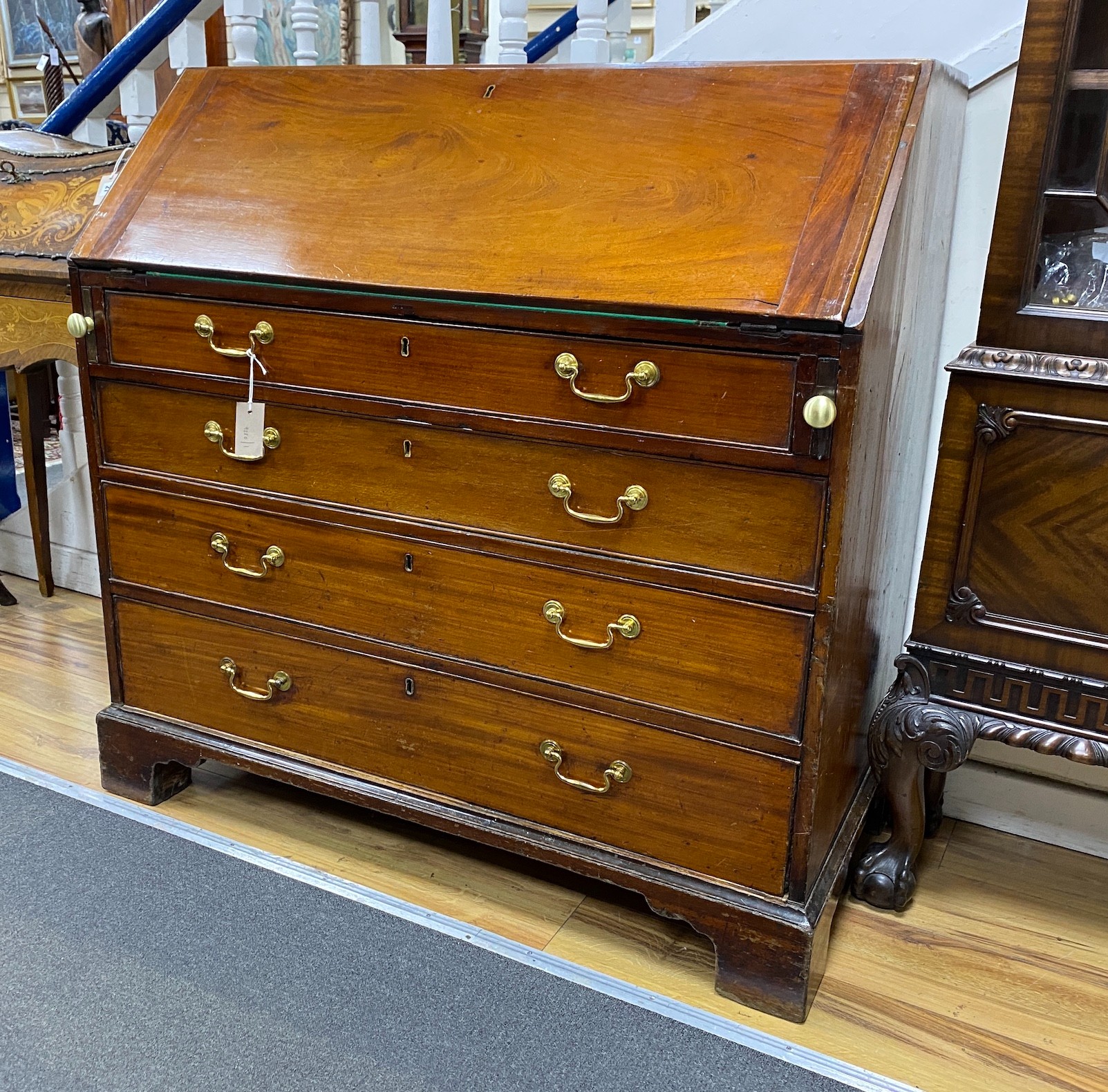 A George III mahogany bureau, width 107cm, depth 58cm, height 107cm